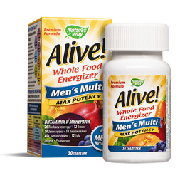 Мултивитамини за мъже максимум сила АлайвAlive! Men's Multi Max Potency Whole Food Energizer30 таблетки