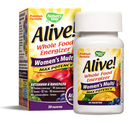 Мултивитамини за жени максимум сила Алайв - Alive! Women's Multi Max Potency Whole Food Energizer, 30 таблетки